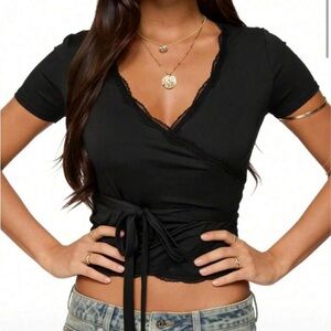 Lace Trim Wrap Top